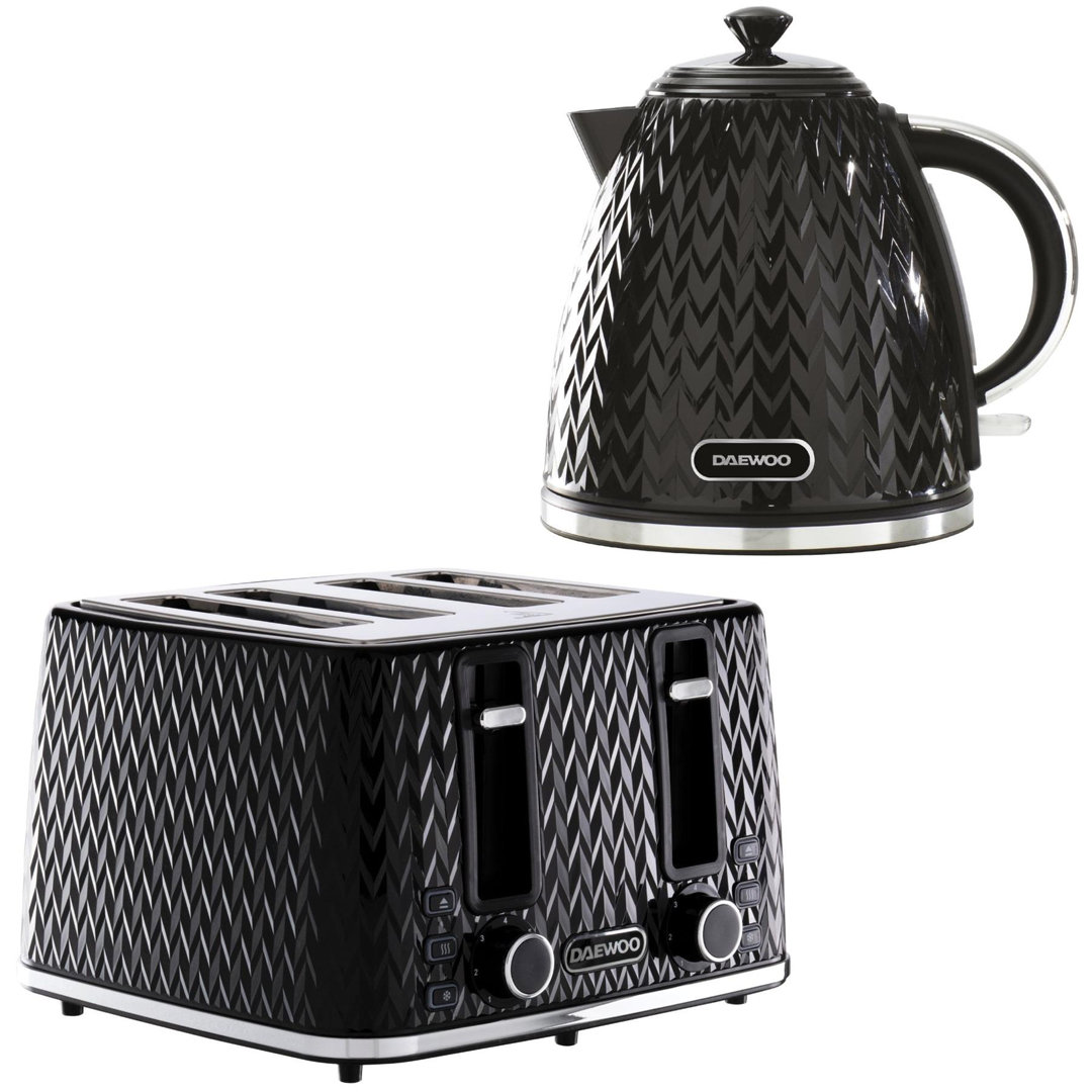 Daewoo Argyle Grey Kettle & 4-Slice Toaster Set Black 4 - Slice